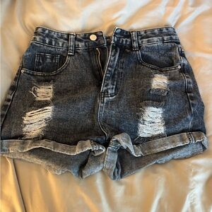 SHEIN Dark Blue Distressed Jean Shorts
